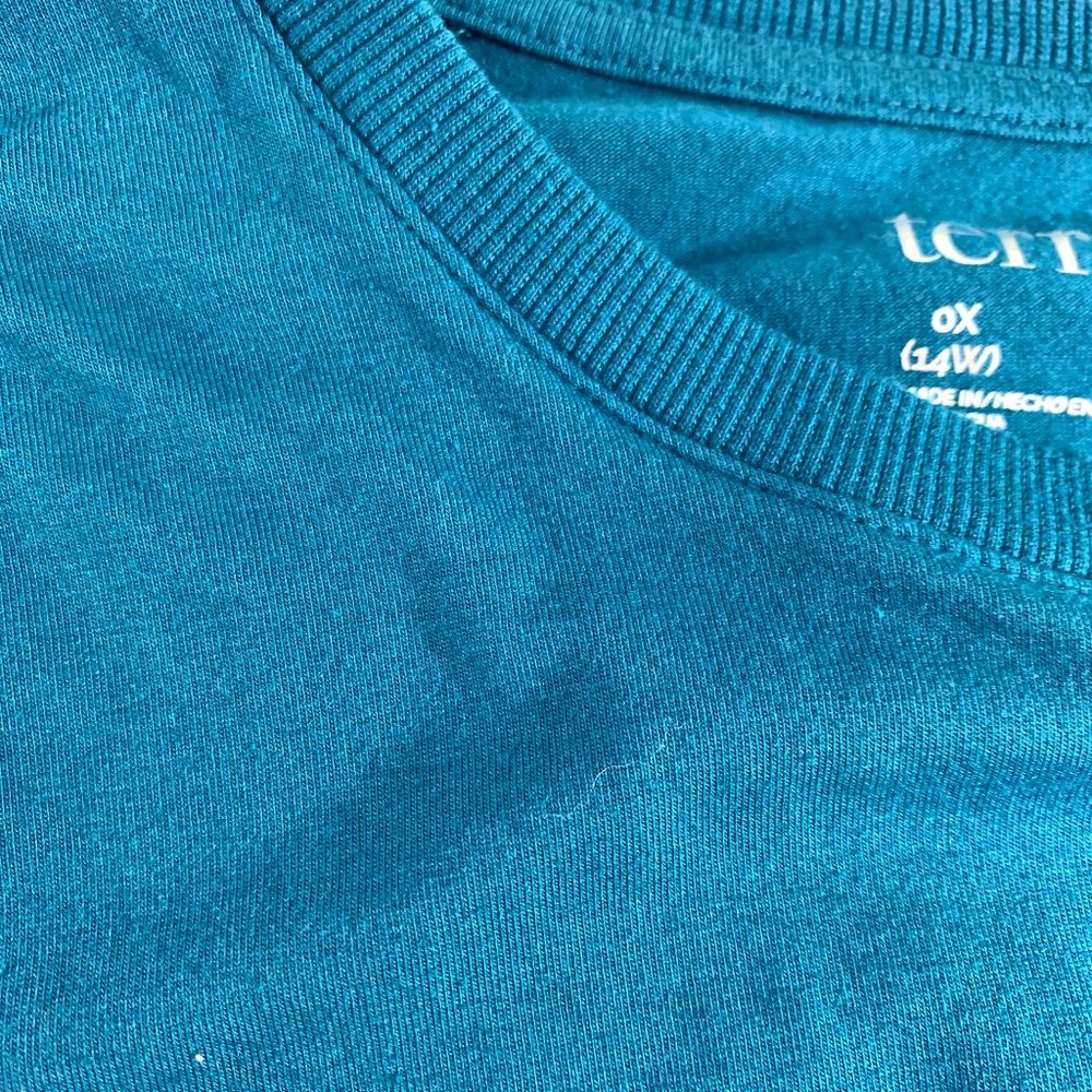 Terra & Sky Womens Sweater Size 0X 14W Blue Green Solid Long Sleeve Knit Popover - Picture 5 of 9